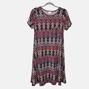 LulaRoe T-shirt Dress All Over Stars Print Flowy Knee Length Fun Size XS